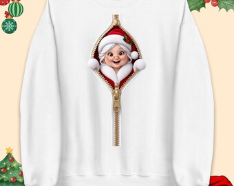 Mrs Claus Zip Christmas Jumper, Funny Christmas Jumper, Christmas Jumper Day, funny Mrs Claus christmas jumper, Christmas top
