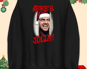 Heres Jolly Christmas Jumper, Funny Horror Xmas T Shirt, Movie Parody Hoodie, Funny Santa Sweatshirt, Scary Holiday Tee, Festive Parody