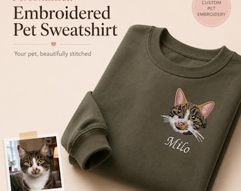Broderad tröja, hoodie eller t-shirt med husdjursporträtt, personliga kläder för husdjursfoto