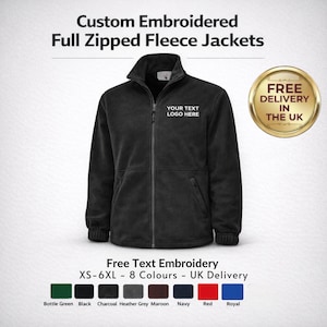 Anpassad broderad unisex fleecejacka, personlig arbetskläder med textlogotyp