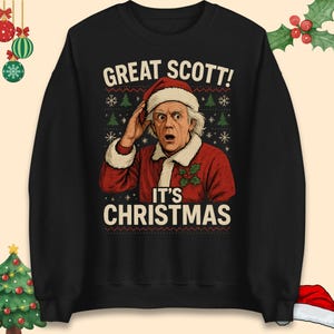 Great Scott Det är jul Rolig jultröja, Galen vetenskapsman Festlig tröja, Retro julhuvtröja