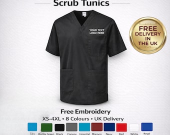 Custom Embroidered Unisex Scrub Tunic, Text Logo, Personalized Embroidered Nurse wear.