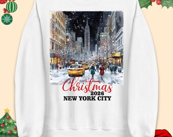 Pull Noël à New York 2026, T-shirt de Noël NYC, Sweat à capuche Fêtes NYC, Sweat-shirt Hiver Ville, T-shirt Voyage NYC, Noël à New York