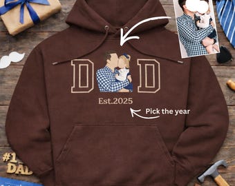Personalized Embroidered Dad Hoodie: Custom Family Portrait, Est. Year