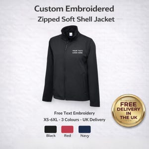 Custom Embroidered Unisex Soft Shell Jacket, Workwear Text Logo Embroidery
