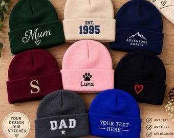 Bonnet personnalisé avec logo/texte, bonnet brodé, bonnet tricoté avec texte, bonnet d'hiver, bonnet femme, bonnet d'hiver homme, couvre-chef de travail