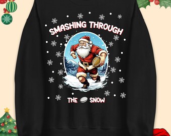 Pull de Noël « Le Père Noël du rugby qui traverse la neige », sweat-shirt humoristique de Noël sur le thème du rugby, sweat à capuche, t-shirt, cadeau pour les fans