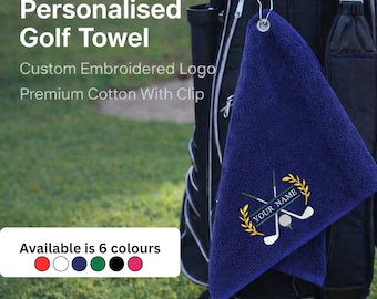 Gepersonaliseerde geborduurde golfhanddoek, katoen met aangepaste tekst, cadeau voor golfers