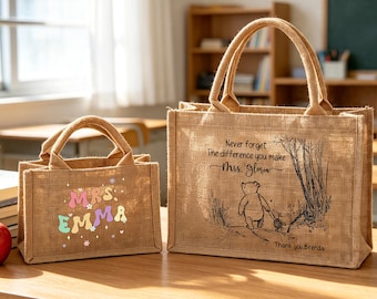Personalised Teacher Tote Bag,Teacher Appreciation Gift,Teacher Name Burlap Bag,Back To School Gift Bag,Thank You Techer Gift,Teacher Bags