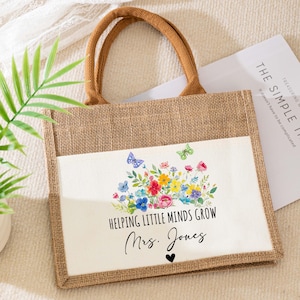 Personalised Burlap Bags,Custom Wildflowers Teacher Name Burlap Bag,Teacher Tote Bag,Gift for Teacher,Teacher Appreciation Gift,Teacher Bags