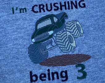 Custom Monster Truck Birthday Shirt: Embroidered, Personalized Name & Age