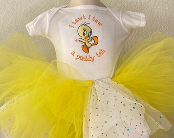 Tweety Bird Loony Tunes tutu dress with sequined hearts