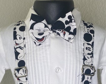 Mickey Mouse suspenders and bow tie / Infant, Toddler, Child, Teen, Adult, Big & Tall