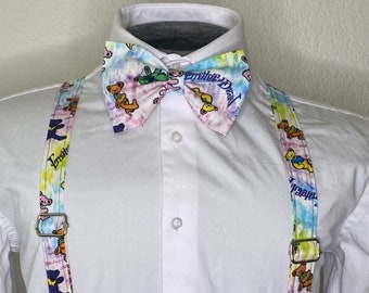 Grateful Dead / Dead Head suspenders and bow tie / Infant, Toddler, Child, Teen, Adult, Big & Tall