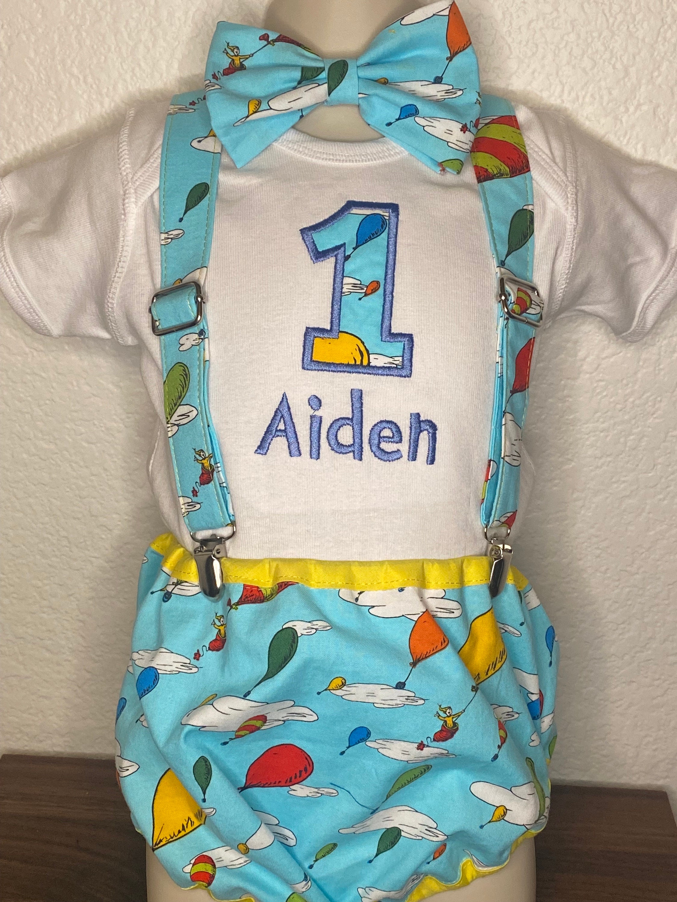 First Birthday Smash Cake Outfit Custom Personalized Suspenders Bow tie applique shirt diaper cover nappy party gift character bloomer