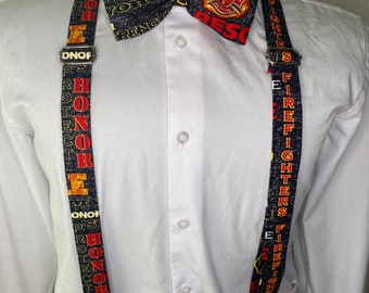 Firefighter Suspenders and Bow Tie Set: First Responder Gift