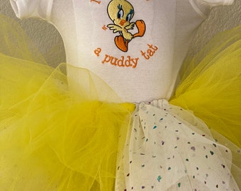 Tweety Bird Loony Tunes Tutu Dress With Sequined Hearts
