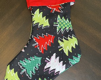 Personalized Christmas Stocking: Pine Tree Print, Custom Name