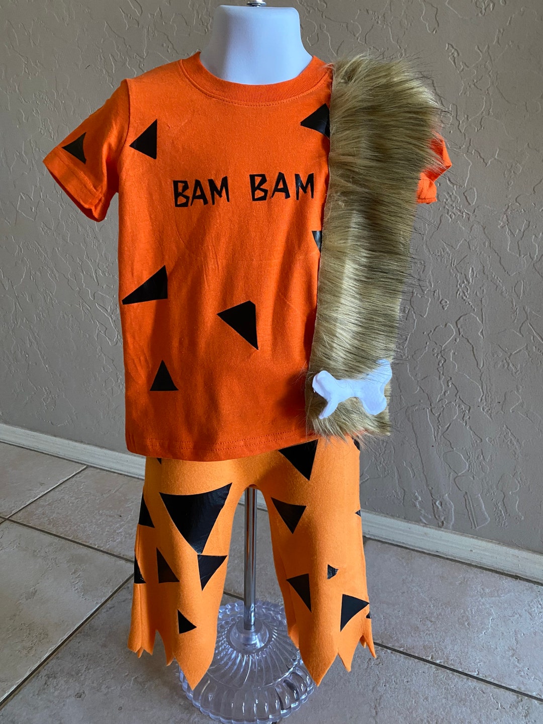 Bambam Flintstone Halloween Costume Outfit Children Boys Custom Pebbles ...