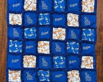 LA Dodgers Baseball handmade rag quilt Throw blanket embroidered