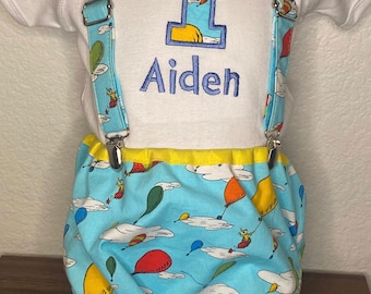 Dr. Seuss Oh! The places you’ll go!suspenders and bow tie / Infant or Toddler smash cake birthday outfit