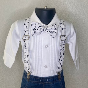Musical note suspenders and bow tie / Infant, Toddler, Child, Teen, Adult, Big & Tall