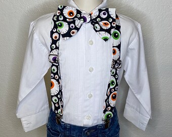 Halloween Eyeballs Suspenders and Bow Tie: Creepy Costume Accessory