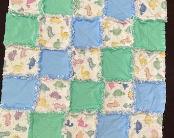 Dinosaurs flannel cotton handmade rag quilt Throw blanket