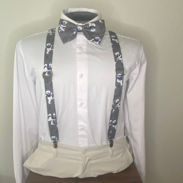 Grateful Dead / Dead Head suspenders and bow tie / Touch of Grey /Infant, Toddler, Child, Teen, Adult, Big & Tall