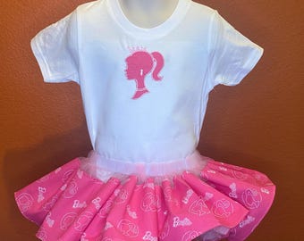 Barbie silhouette Birthday tutu outfit Dress Personalized gift applique embroidered hand made t-shirt onesie bodysuit with tulle under tutu
