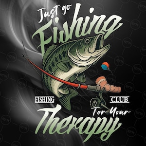 Pesca Terapia SVG Divertente Pesce Basso Clipart Retro Pesca Maglietta Design Cricut Pescatore Estivo All'Aperto PNG