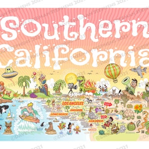 Carte de dessin animé spectaculaire du sud de la Californie