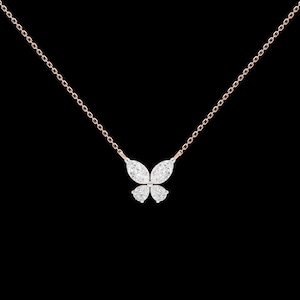IGI Certified Lustra Lab Diamond Necklace| Dainty Butterfly Pendant| 9K-14K-18K Solid Gold Necklace | Elegant Jewelry Wedding Gift for Women