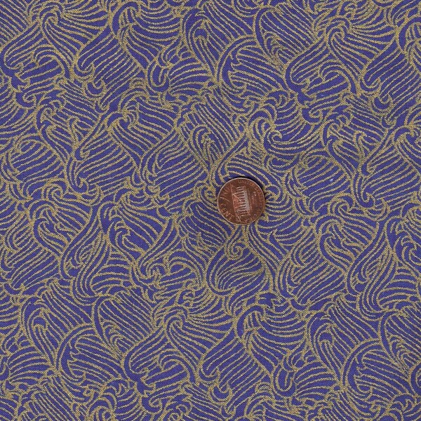 SALE 1 Yard Gold Metallic and Periwinkle Fabric