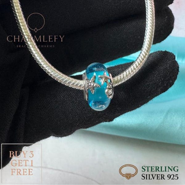 Blue Sea Shell Starfish  Bracelet Bead Charm | Compatible Charms | Sterling Silver 925 Charms | Gift Charms |