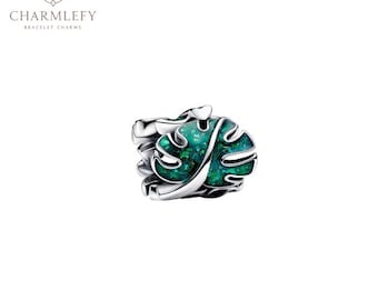 Silver Green Monstera Leaves Charm | Compatible Charms | Sterling Silver 925 Charms | Gift For Him Her Birthday Christmas