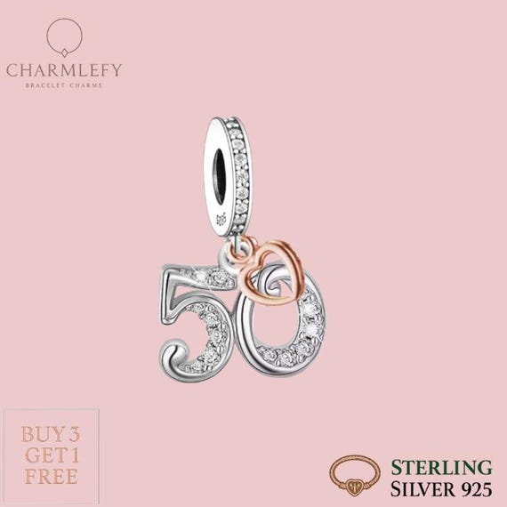 50th Birthday Bracelet Charm Fits Pandora Bracelets Sterling
