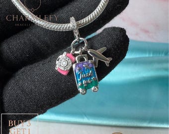 Small Suitcase Plane Camera Bracelet Charms | Compatible Charms | Sterling Silver 925 Charms | Gift Charms |