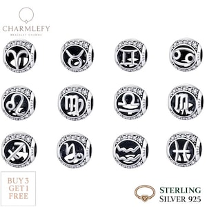 Bedels sterrenbeeld voor armbanden | Sterlingzilveren 925-bedels | Past op Pandora-armbanden | Cadeau armband bedels | Armband met dierenriemsymbool