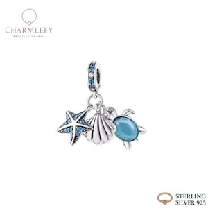 Silver sjöstjärna snäckskal & sköldpadda hängande berlock | Kompatibla berlocker | Sterling silver 925 berlocker | Present till honom hennes födelsedag jul