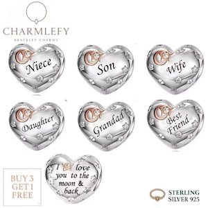 Heart Engraved Bracelet Charms | Sterling Silver 925 Bracelet Charms | Fit For Pandora Bracelets | Gift Charms | Buy 3 Charms Get 60% OFF
