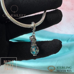 Ciondolo per bracciale con gufo e pallina in argento / Adatto ai braccialetti Pandora / Ciondoli in argento Sterling 925 / Ciondoli regalo / Acquista 3 ciondoli e ottieni il 60% di sconto
