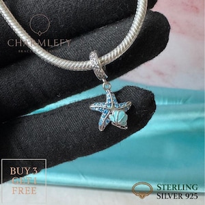 Blue Starfish & Shell Bracelet Charm | Fits Pandora Bracelets | Sterling Silver 925 Charms | Gift Charms | Buy 3 Charms Get 60% OFF