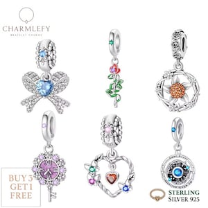 Floral Colorful Theme Charm Collection | Silver 925 Bracelet Charm | Fits Pandora Bracelet | Gift Bracelet Charms | Buy 3 Charms Get 60% OFF