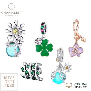 Floral Theme Bracelet Charms Silver 925 | Flower Bracelet Charms | Fits Pandora Bracelets | Gift Bracelet Charms | Buy 3 Charms Get 60% OFF
