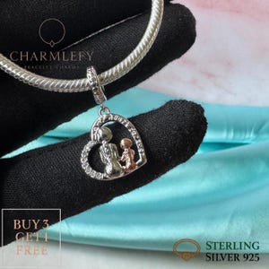 Mutter Tochter Herz Armband Charm | Passend für Pandora Armbänder | Sterling Silber 925 Anhänger | Geschenkanhänger | Kaufe 3 Charms und erhalte 60% RABATT