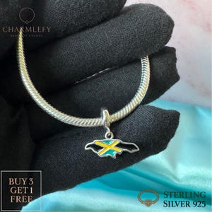 Petite breloque de bracelet carte et drapeau de la Jamaïque | Convient aux bracelets Pandora | Charms en argent sterling 925 | breloques cadeaux | 60 % de réduction pour l&#39;achat de 3 breloques