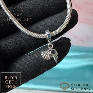 Small Ocean Shell Bracelet Charm | Fits Pandora Bracelets | Sterling Silver 925 Charms | Gift Charms | Buy 3 Charms Get 60% OFF