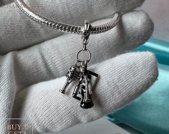 Mini Music Piano Guitar Microphone Bracelet Charm | Compatible Charms | Sterling Silver 925 Charms |