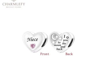 Silver Niece Heart Charm | Compatible Charms | Sterling Silver 925 Charms | Gift For Him Her Birthday Christmas